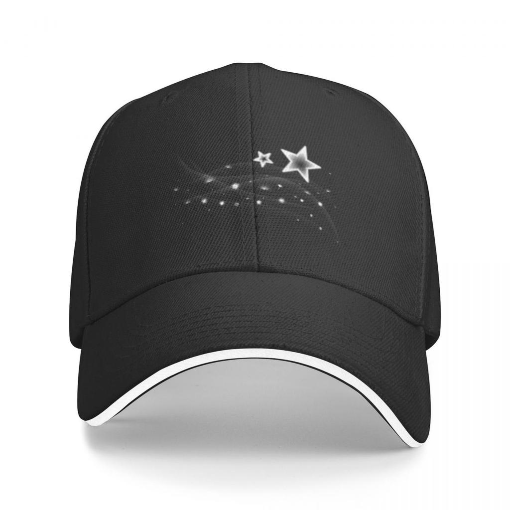 Illustration Of White Stars On A Black Background With Dandelions A Baseball Caps Hat