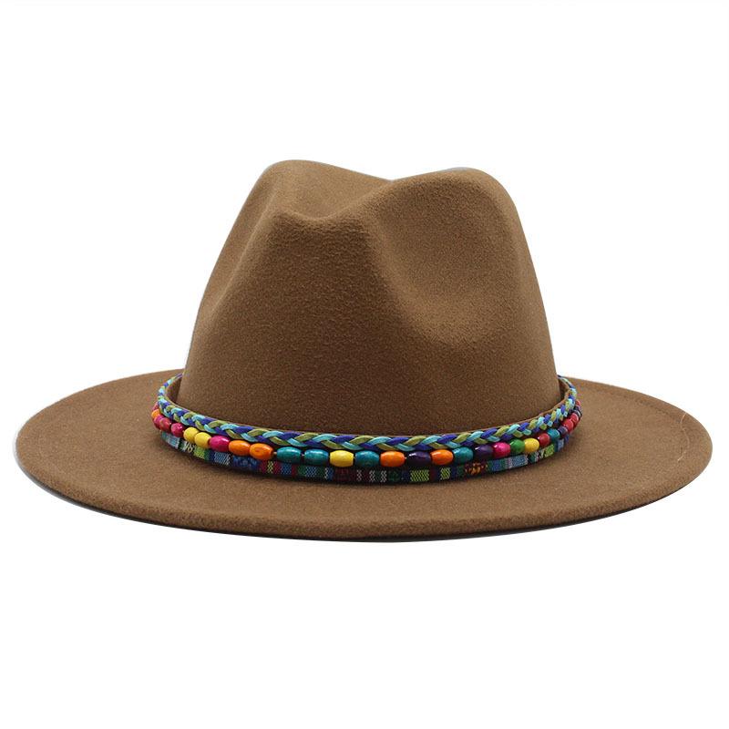 Woolen Jazz Top Hat Women'S Minority Style Retro Flat-Brimmed Big Eaves Hat