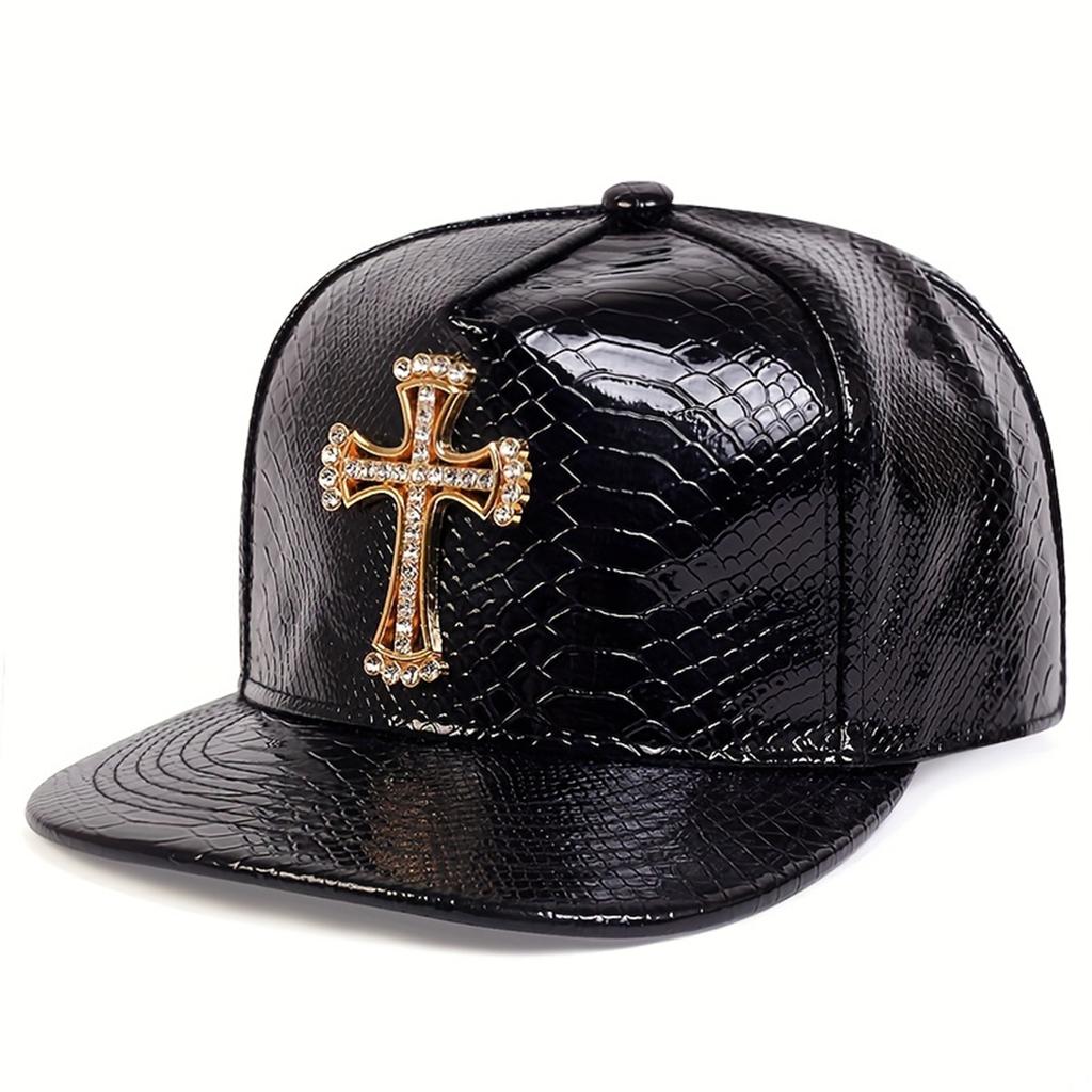 Unisex Cross Label Python Patterned Leather Hip-hop Hats Spring Autumn Outdoor Adjustable Casual Baseball Caps Sunscreen Hat