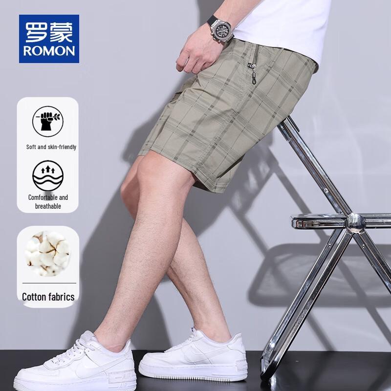 ROMON Men s Summer Cotton Plaid Casual Shorts 2XL
