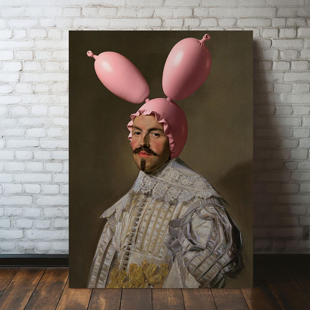 Canvas Painting Portrait with Pink Ears
