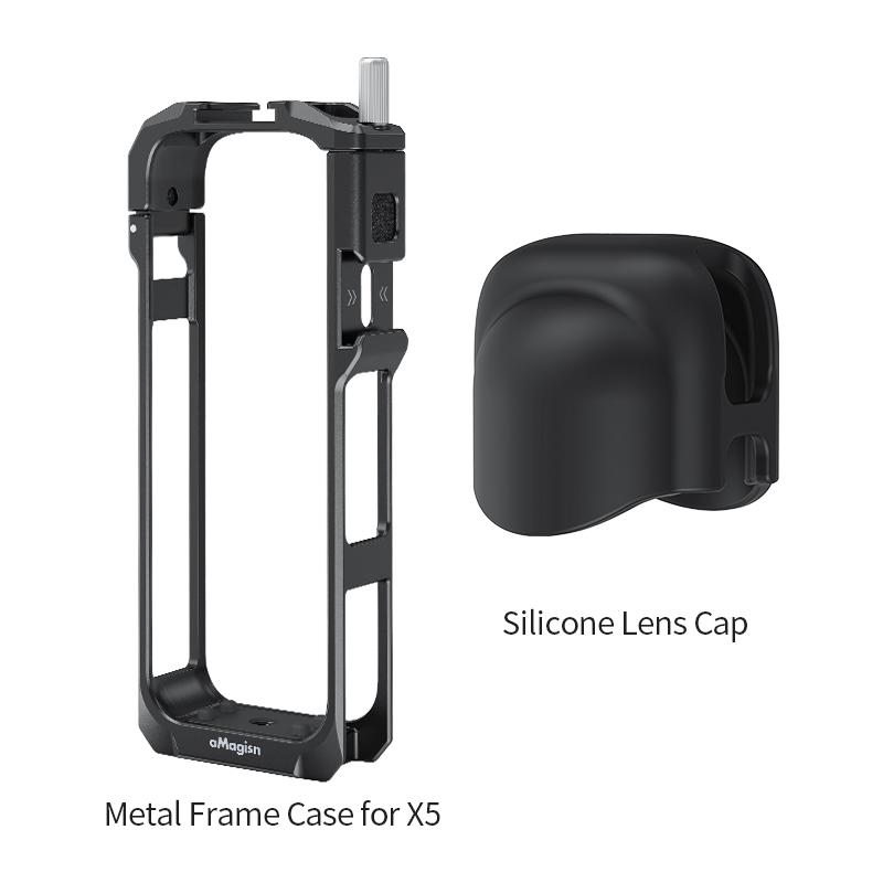 

Metal Frame with Lens Cap for Insta360 X5 Camera Cage Built-in Noise Reduction Foam for Insta 360 X5 Camera Accessories