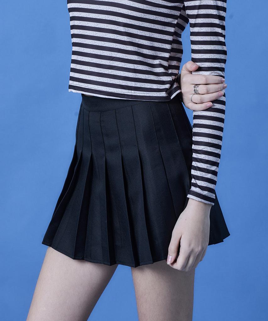 Collet Pleated Basic Mini Skirt With Built-In Shorts [Black] A-Line High-Waisted Kgl.