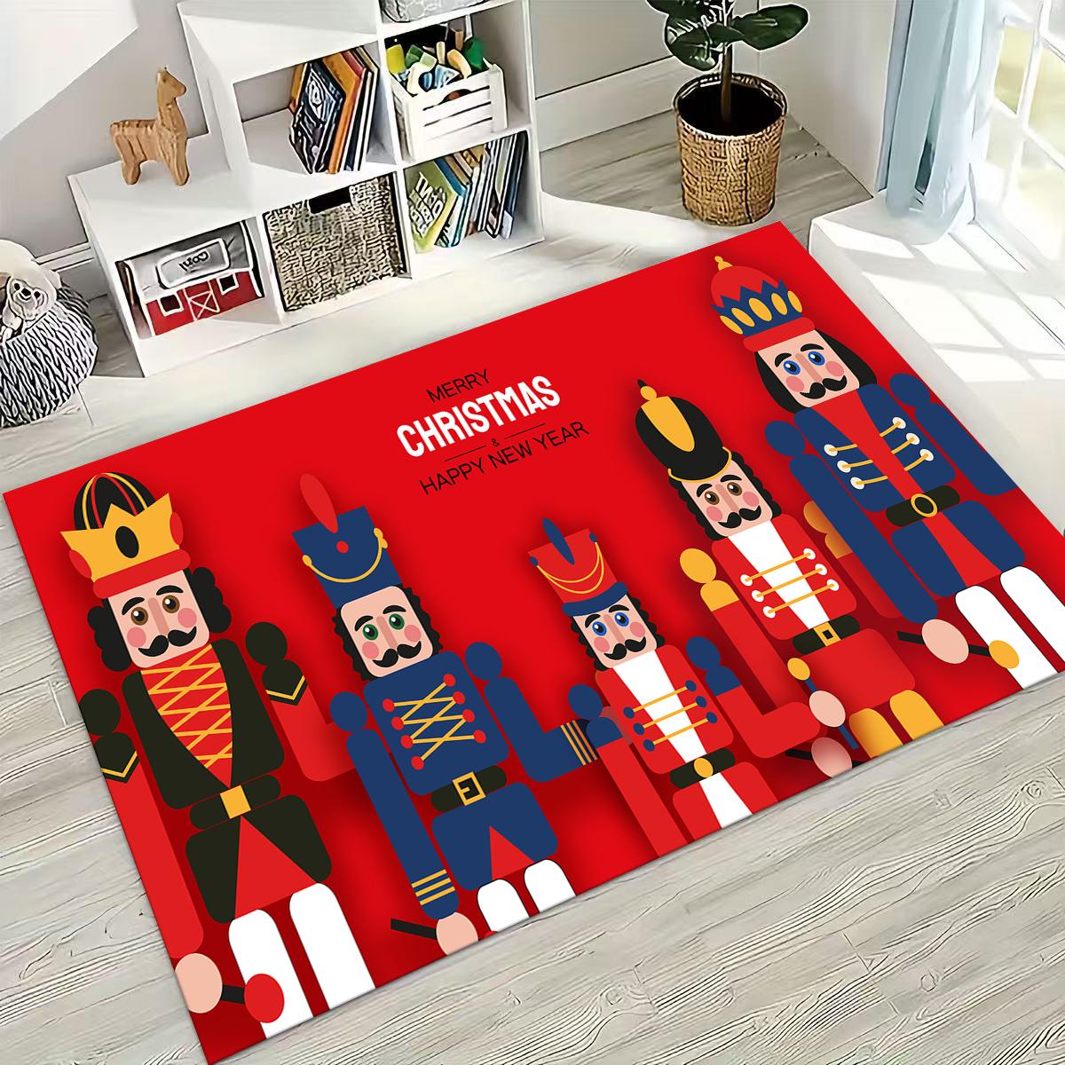 

Merry Christmas Tree Nutcracker Cartoon Puppet New Year Gift Carpet Rug for Bedroom Living Room Sofa Home Doormat Decor,Non-slip 40x60cm( 15x23in )