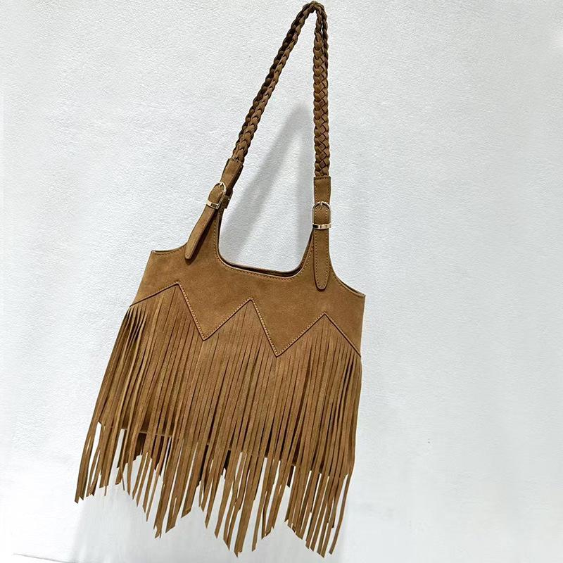 

Fashion Tassel Shoulder Bag Bohemian Style Handbag Woven Shoulder Strap Tote Bag Vintage Frosted Large Capacity Messenger Bag верблюд