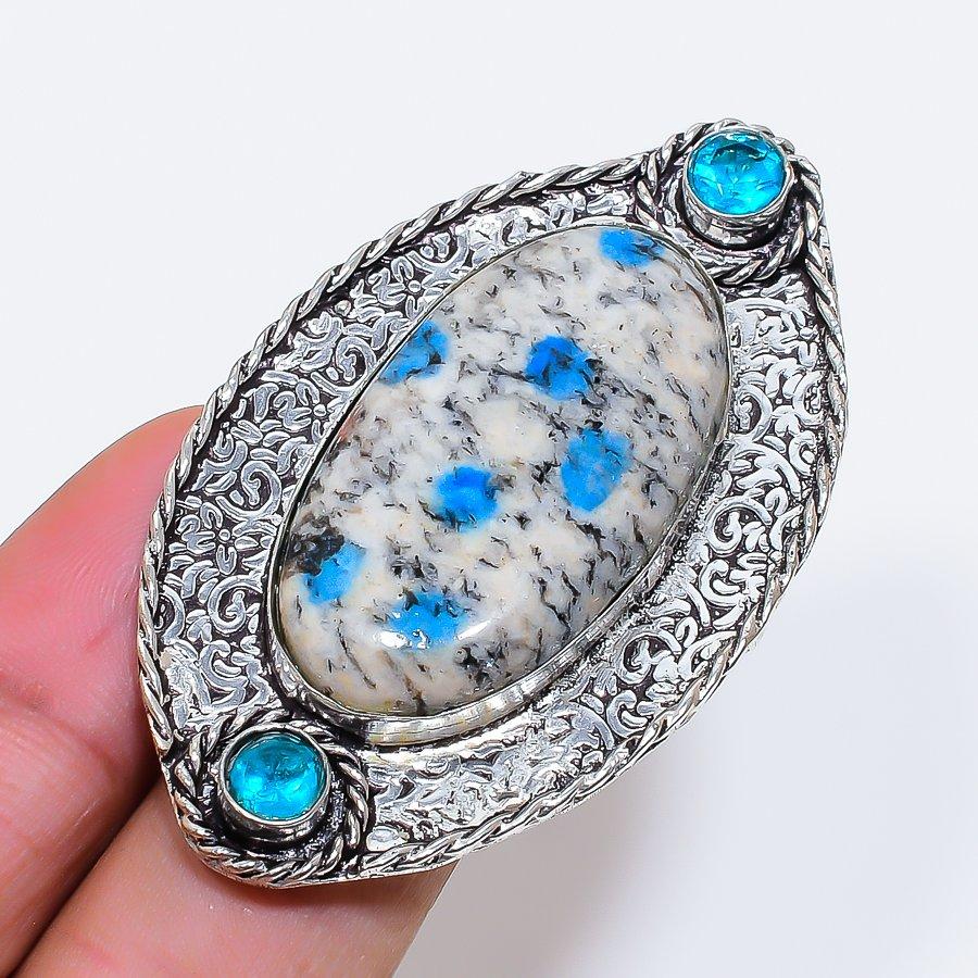 Natural K2 Blue Azurite, Topaz 925 Sterling Silver Jewelry Ring Size 10 ZS-1250
