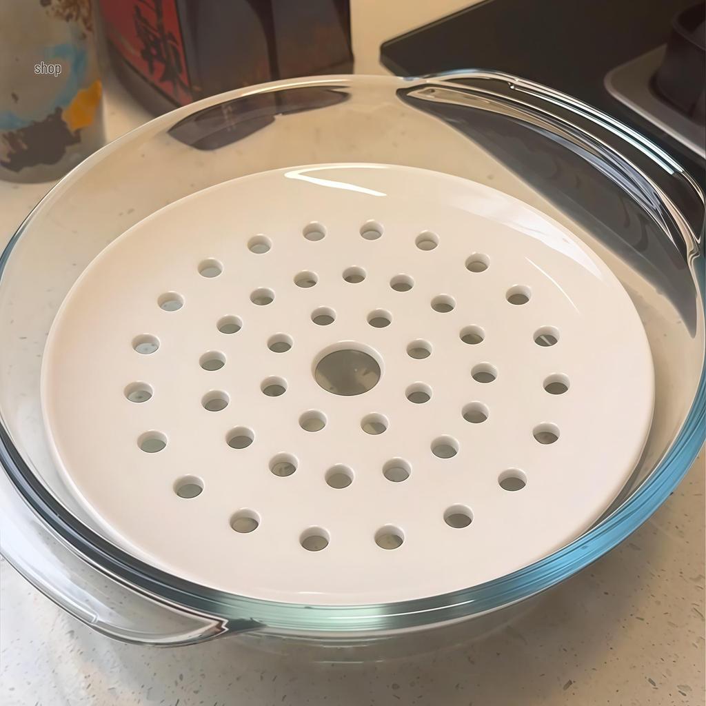 Ceramic Microwave Steamer Plate with Fine Pores - Universal Food Grade for Steaming Seafood, Fish, Buns, and More.