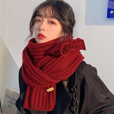 New Solid Color Handmade Gift Christmas Scarf Women's Winter Thickened Versatile Knitted Wool Scarf Men