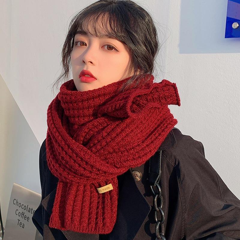 New solid color handmade gift Christmas scarf women's winter thickened versatile knitted wool scarf men