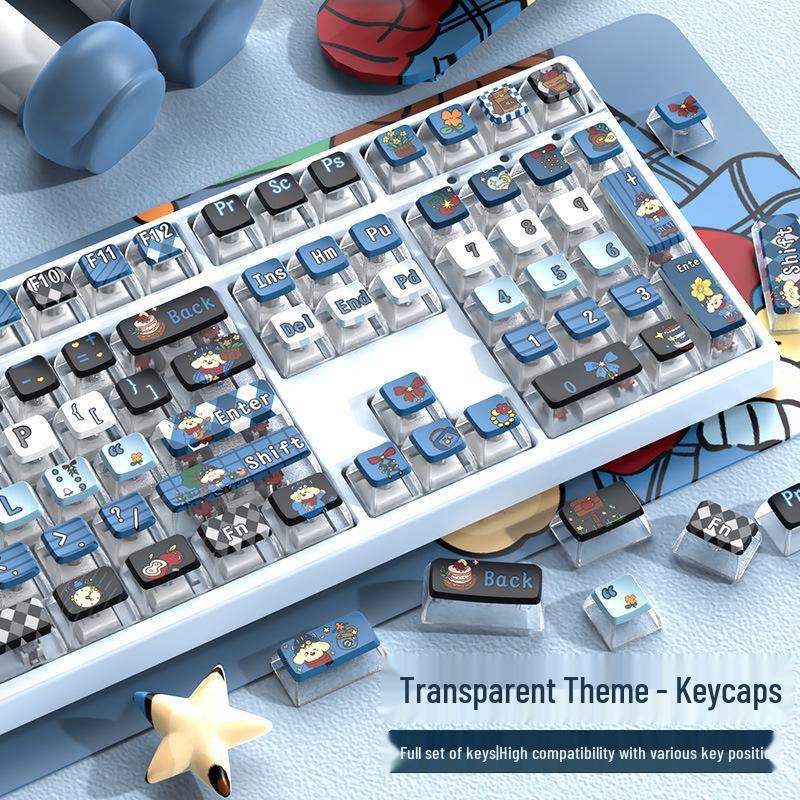 PBT Thermal Sublimation Mechanical Keyboard Keycaps - Cartoon DIY Pudding Double Skin Milk Theme, MDA Profile 37.5x15.5x3 CM