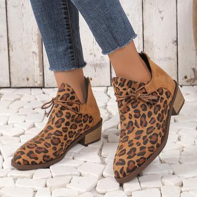 Women's Shoes 2024 Fashionable Slip-on Pointed Toe Shallow Mouth Medium Heel Leopard Print Color Square Heel Strap Women's Shoes