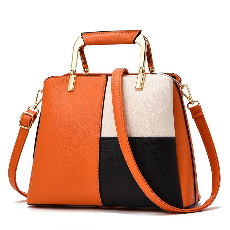 

Stylish Patchwork Shoulder Bag With Zipper Closure And Multiple Compartments помаранчевий