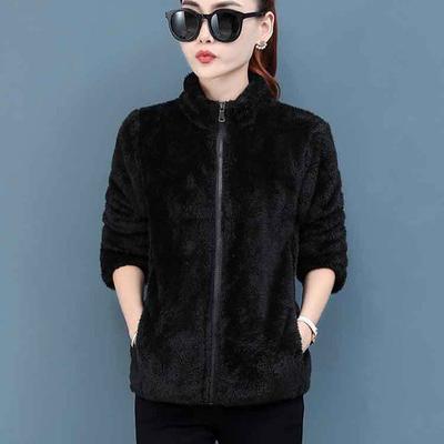 Women's Fall and Winter Loose Warm Jacket Stand-up Collar Warm Fleece Top Zipper Jacket