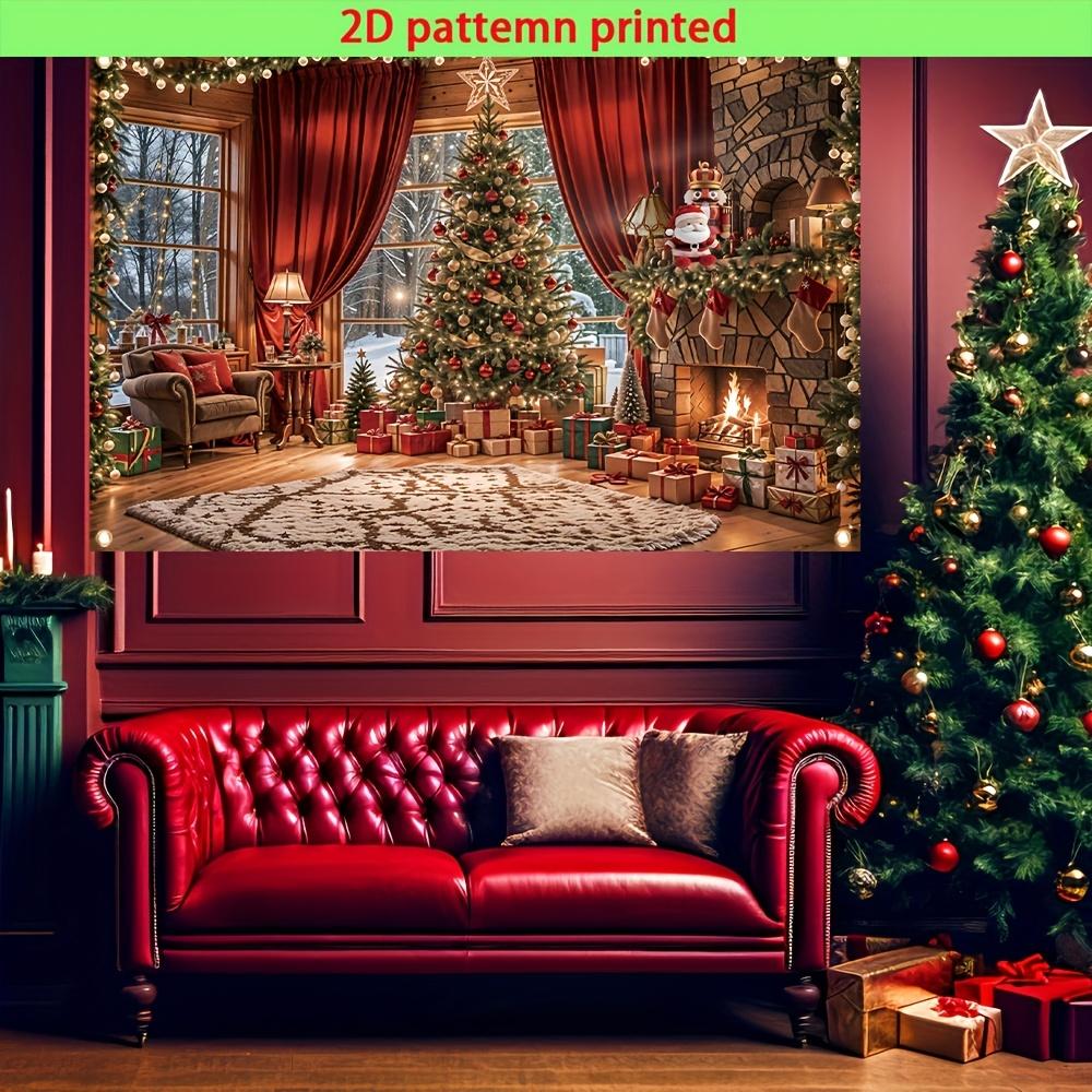 2D flat multi-functional Christmas background fabric with fireplace and tree design polyester material party background