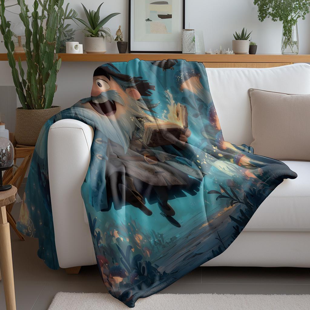 1Pc Cute Magician Printed Flannel Blanket Multi Size Living Room Sofa Napping Cover Soft And Comfortable Machine Washable