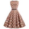 Women's Retro Hepburn Style One Neckline Sleeveless Polka Dot Printed Dress with Black Belt