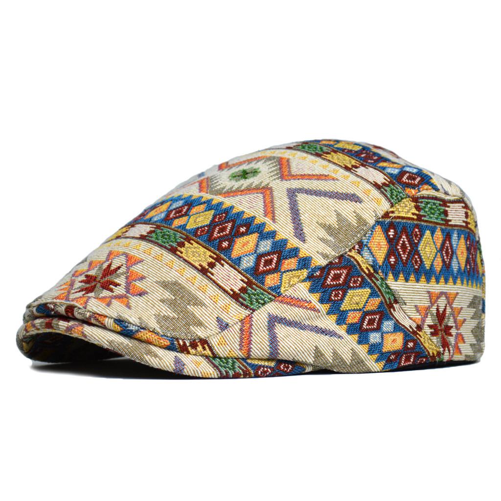 

British Vintage Beret Cap With Patterned Jacquard Fabric For Autumn Winter Wear бежевий