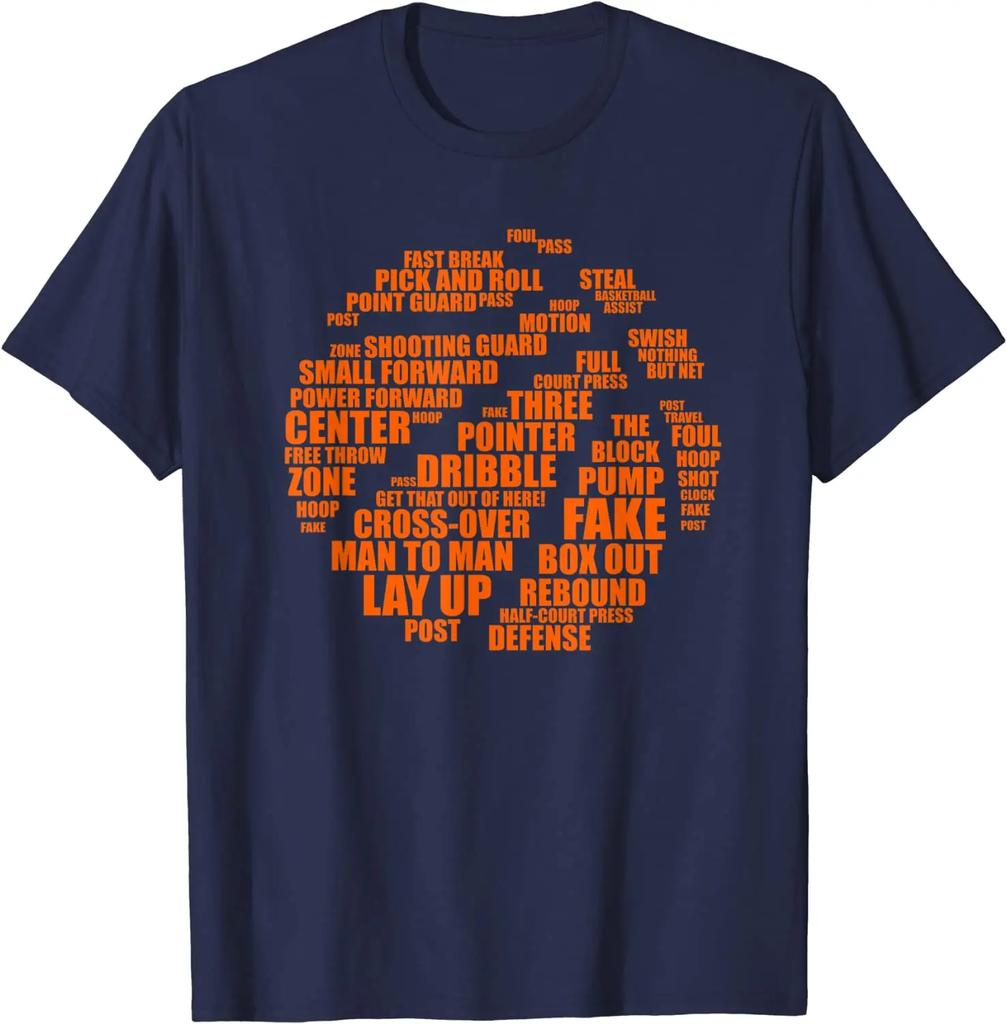 Men's basketball terms, motivational words, English printed 100% pure cotton short-sleeved T-shirt, clothing top