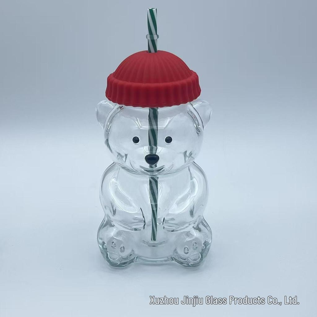 Kubek Kreskówkowy Niedźwiedź z Pokrywką i Słomką - Gorący Produkt Kubek do Kawy