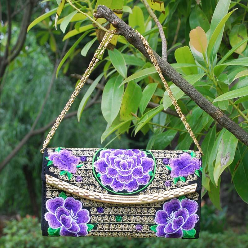 Luxurious Women Ethnic National Flower Bags Handbag Embroidered Clutch Small Flap