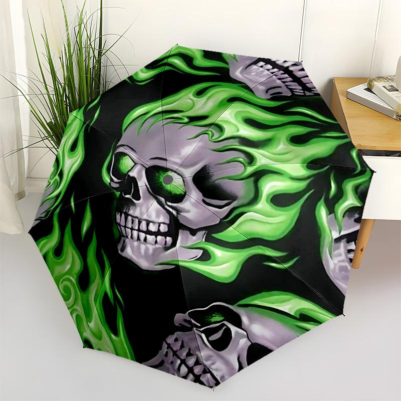 1pc Flame Skull Fashionable Automatic Opening/Closing Folding Umbrella with 8 Bones, Windproof Portable, Daily Use216