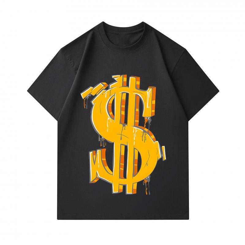 Men's 100% Cotton Crew Neck Short Sleeve T-Shirt, Cool Graffiti Style 3D Dollar Sign Print Casual Loose Fit Tee, Comfortable Streetwear Daily Wear Top