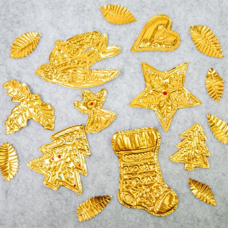 Handmade Aluminum Foil Holiday Decorations Set Foil Embossed Christmas Ornament For Home And Office Christmas Tree