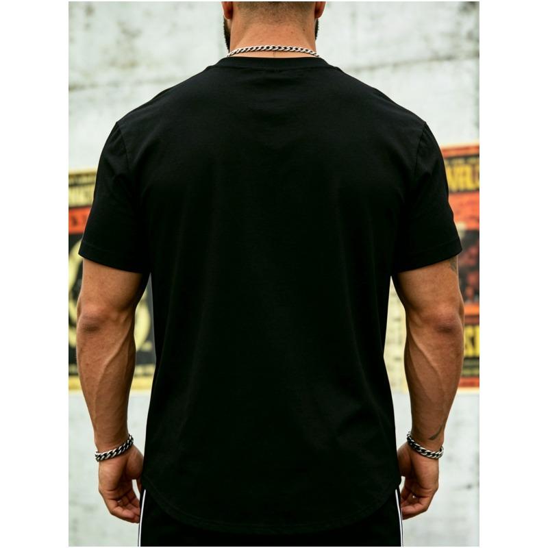 European sizes Men's  Black and White Figure Vintage Print Short Sleeve T-Shirt,  European and American Street Style Trendy  Top