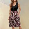 Women's Sleeveless Casual Vacation Loose Swing Geometric Button Midi Dress With Pockets