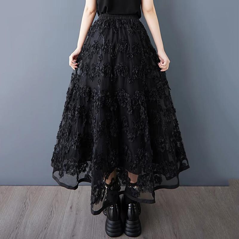 Xitao Mesh-Patchwork-Rock mit elastischer Taille HQQ2471