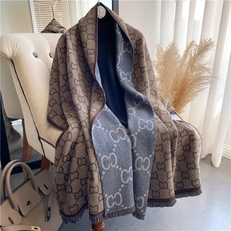 

Letter printing imitation cashmere scarf new business simple warm shawl light luxury versatile neck protection cold scarf 180x65cm темно-коричневого