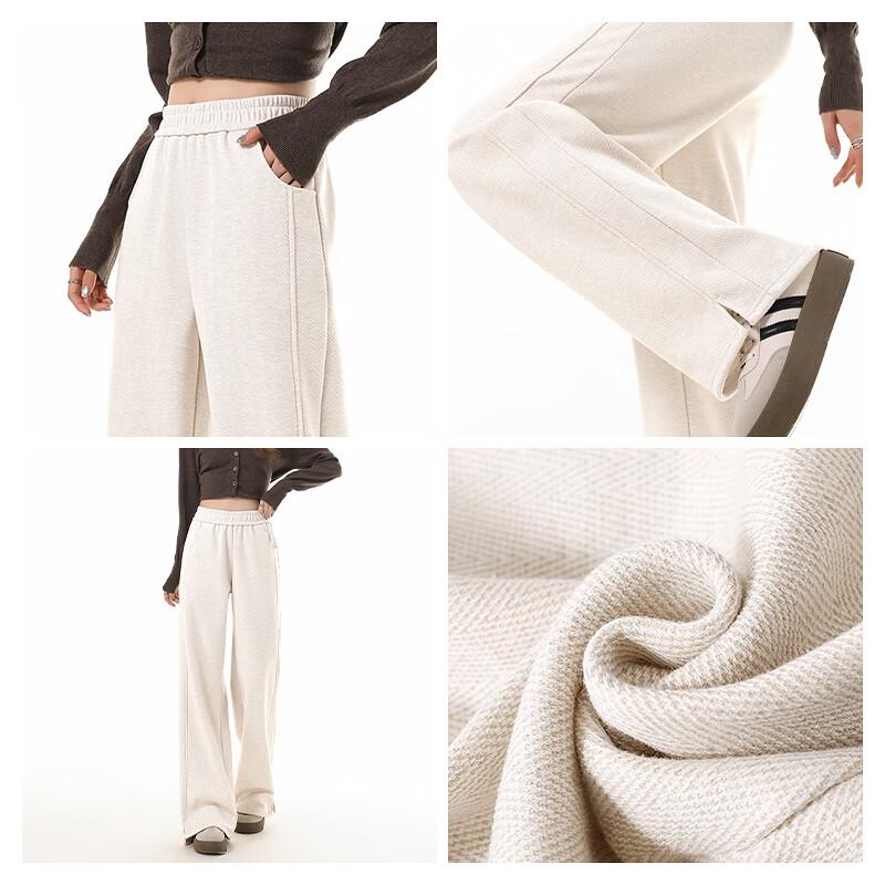 MJ STYLE Women's Herringbone High-Waist Wide-Leg Slit Pants