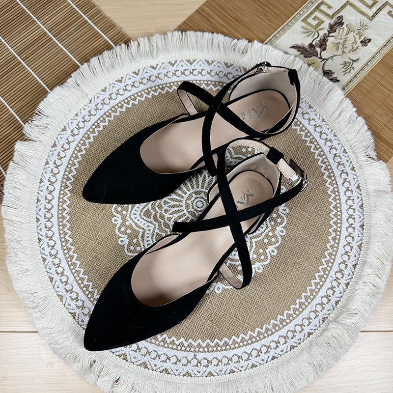 Modische Ballerinas für Damen 2025 Frühling und Herbst Neu Französische Spitzschuhe mit gekreuzten Riemchen Ballerinas Sandalen für Damen Übergröße Damenschuhe