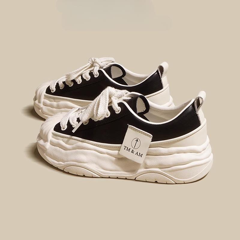 Platformové bílé boty kožené dámské boty jarní a letní nové boty na platformě s výškově nastavitelným páskem, rozplývavé boty, ležérní sportovní boty pro ženy