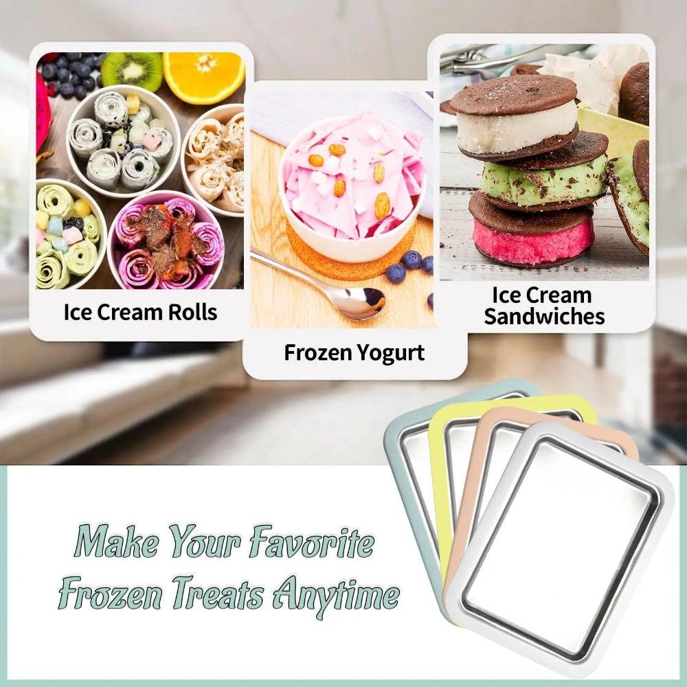 Compact Ice Cream Maker Pan Multifunction Stainless Steel Fried Ice Tray 2 Scrapers Frozen Yogurt Ice Cream Maker Plate Party
