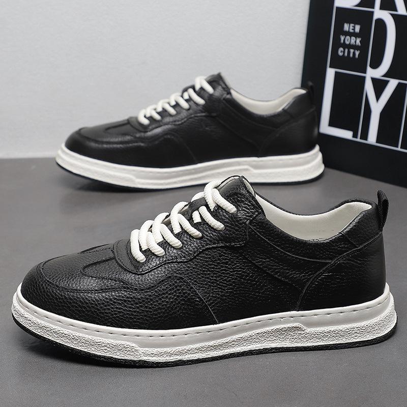 2025 Spring and Autumn Men's Casual Board Shoes Fashion First Layer Cowhide Sewing Thread Light Luxury and Comfortable Men's Little White Shoes Br