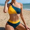 Sexy Bandeau Bikini Push Up Bademode Damen Patchwork 2-teiliger Badeanzug Einseitig Hochtailliert Badeanzug Frau Strandbekleidung