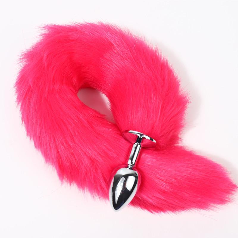 Metall-Analplug mit künstlichem Fuchsschwanz und Haarkugel-Perlen-Auszieher