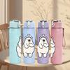 1PC White Polar Bear Heart 750ml Color Plastic Sports Water Bottle Leakproof Flip Straw Lid Suitable for Sports Office Home Use