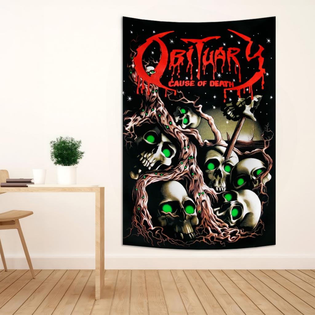Obituarys Logo Band Death Metal Stendardo Interno Arazzo Articoli Decorazione Stanza Bandiera da Appendere a Parete Decorazione Casa Arte Sfondo Concerto