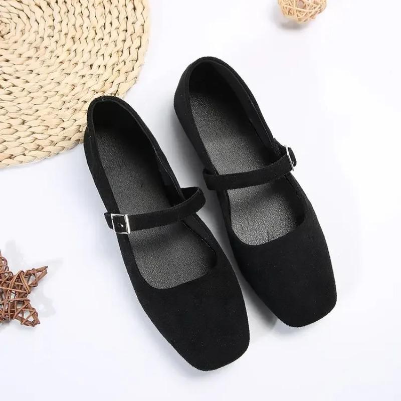 Ladies Lace Up Buckle Footwear Casual Square Toe Shoes Flat Bottom Ground Soft Lightweight Large Size Casual Shoes Sapatos