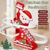 Small Santa Slide Toy Playful Roller Coasters Toy with Snowman LED Flashing Light Music Fun Santa Stair Climbing Toy