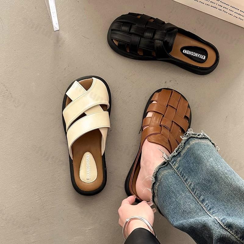 Mote Sommer Dame Halvtøfler Lukket Tå Vevd Hul Ut Mules Sko Retro Utendørs Romersk Stil Damesandaler Sandalias De Mujer