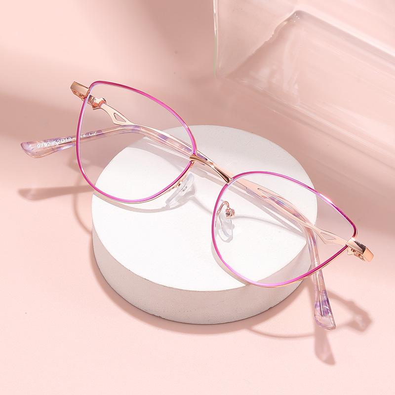 Katteøyeinnfatning Anti-blått lys Lesebriller, Moderne og Ungdommelige, Dame Metallinnfatning Lesebriller 9792