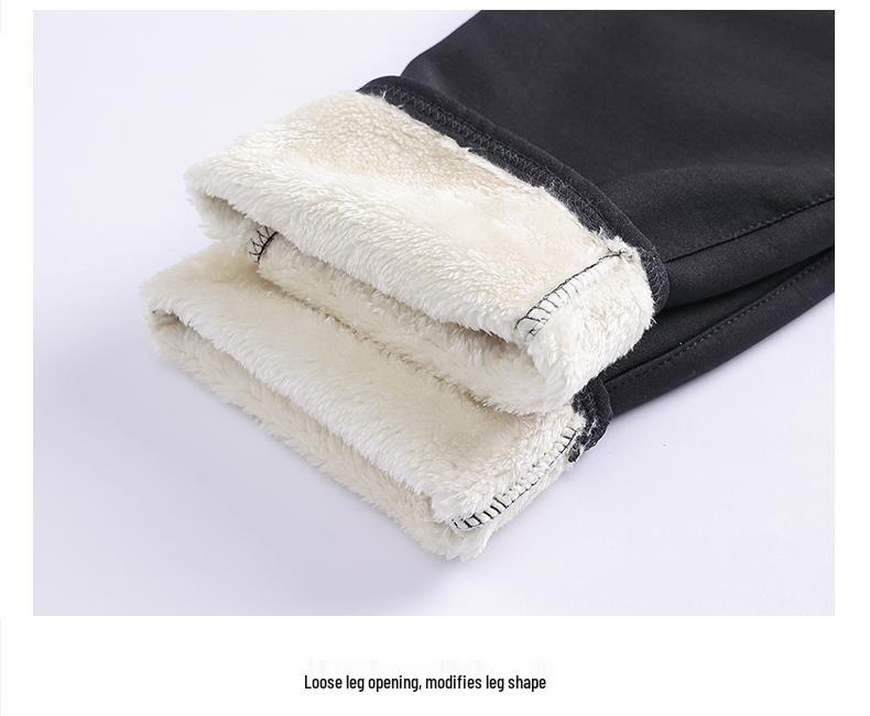 Women's Plus Size Warm Fleece-Lined Straight-Leg Pants for Autumn and Winter