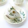 White Camellia Coffee Cup and Saucer Spoon Set 240ml Light Luxury Bone China Tea Cup with Gold Trim, Fine Porcelain Tea Sets for Home