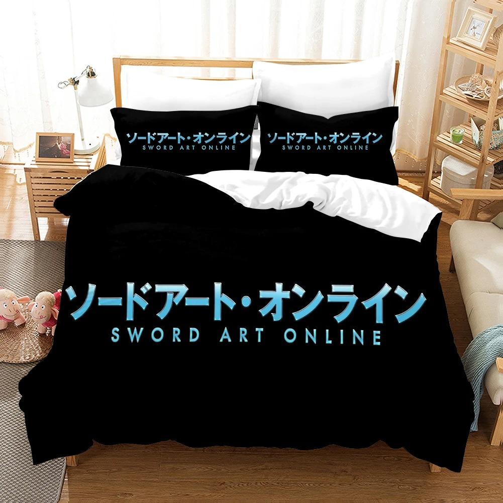 High Quality 3D Digital Printed Sword Art Online Pattern Duvet Cover with Pillow Cover Bedding Set Anime Bed Set Bedroom Deocr