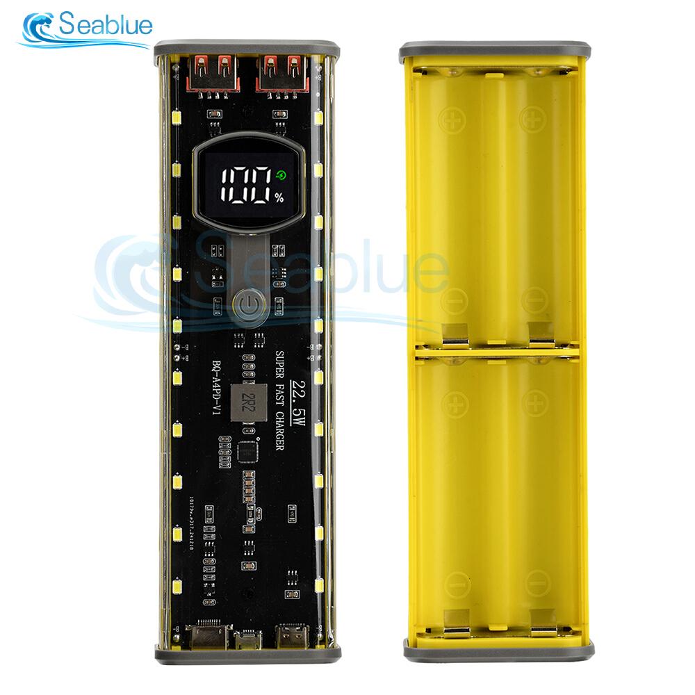 

Корпус DIY для 4*21700 Акумуляторів Power Bank, Подвійний USB 22.5W PD/QC Швидка Зарядка, Коробка для Зберігання Акумуляторів 21700 Для iPhone Xiaomi жовтий