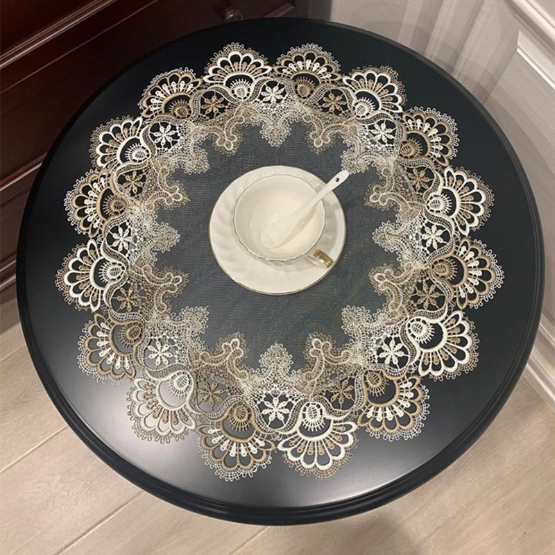 British Lace Leaf Border Transparent Bedroom Kitchen Tablecloth Hotel Restaurant Round Table Antifouling Cover Cloth Decoration