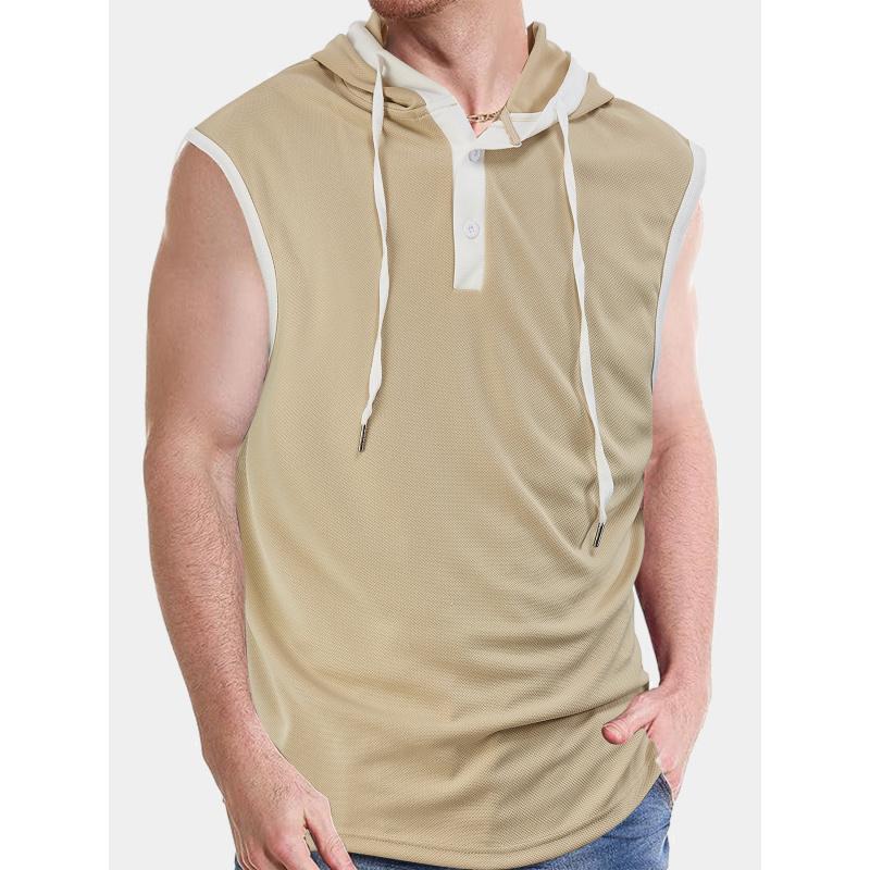 

New Large-Size European And American Sports Fitness Vest Summer Quick-Dry Solid Color Sleeveless Hooded Men S T-Shirt EUR 3XL абрикосовий